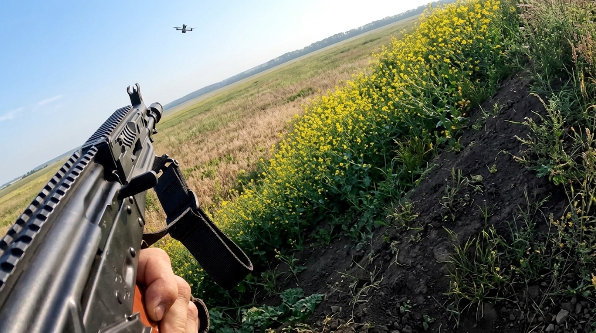 Unikátní video: Vteřiny od smrti. Ruský voják palbou odrazil útok ukrajinského dronu