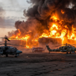 Ka-52, Mi-28 a palivové nádrže v plamenech